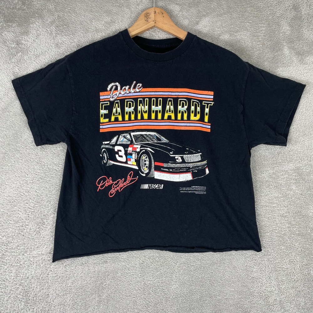 Dale Earnhardt NASCAR Shirt Womens Medium Black Graphic Crop Top Racing Tee
